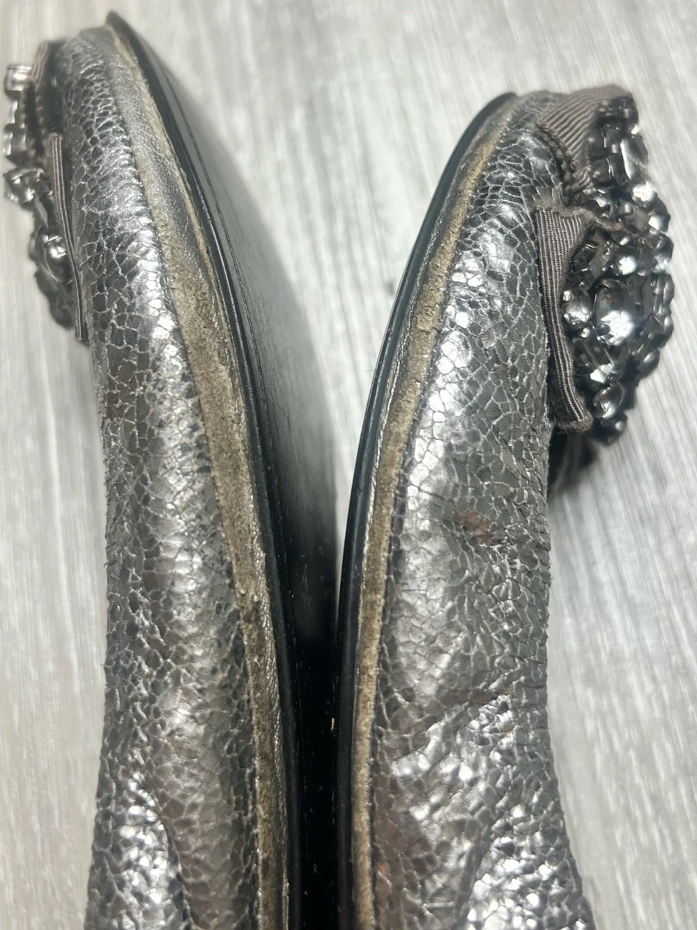 Tory Burch Azalea Metallic Embellished Jewel Bow Ballet Flats 6.5 M